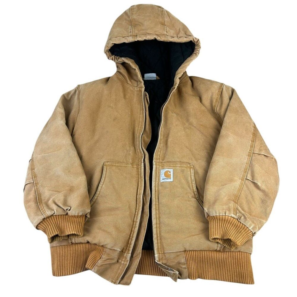 Carhartt Canvas Jacket Youth Medium 10-12 Hooded Quilt Insulated Coat *READ**